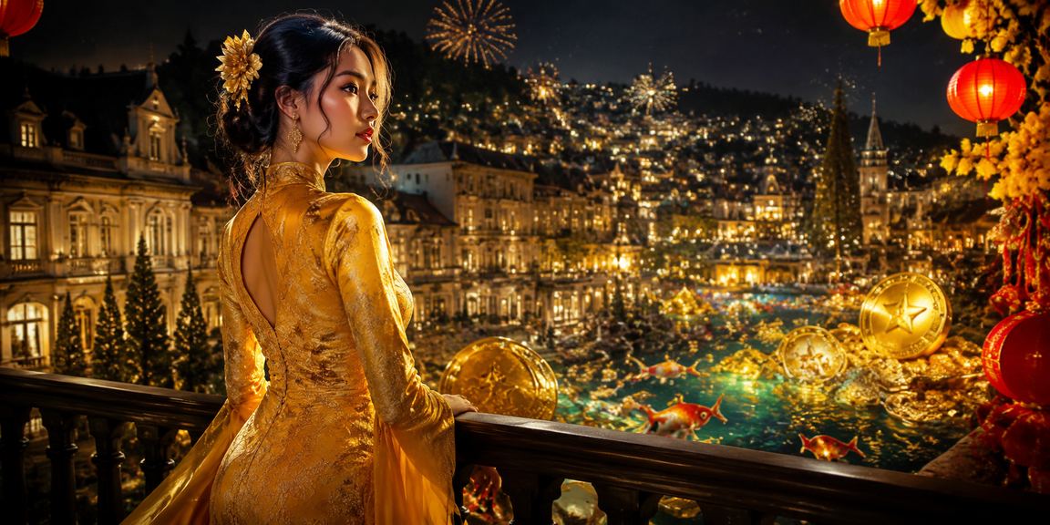 Khung cảnh Đà Lạt với người dùng xem tỷ lệ cược casino trên điện thoại, mặc áo dài truyền thống