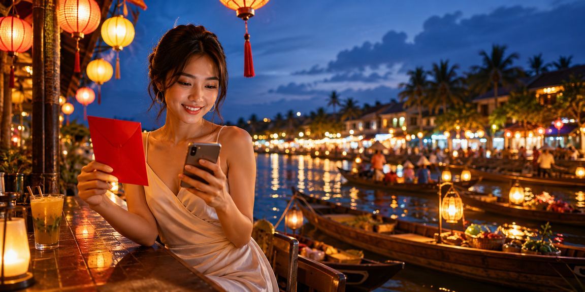 Thành viên VIP nhận phong bì đỏ thưởng tại chợ đêm Phan Thiết – biểu tượng ưu đãi cao cấp